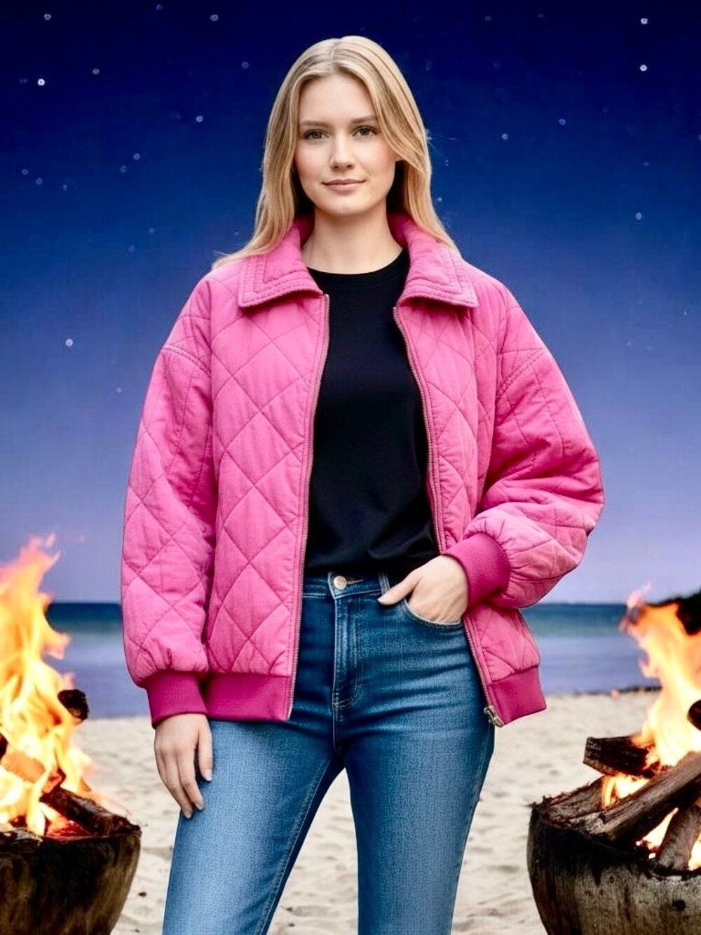 Wild Fable Target Quilted Bomber Jacket Pink XL Soft Cotton Puffer Full Zip Cozy
